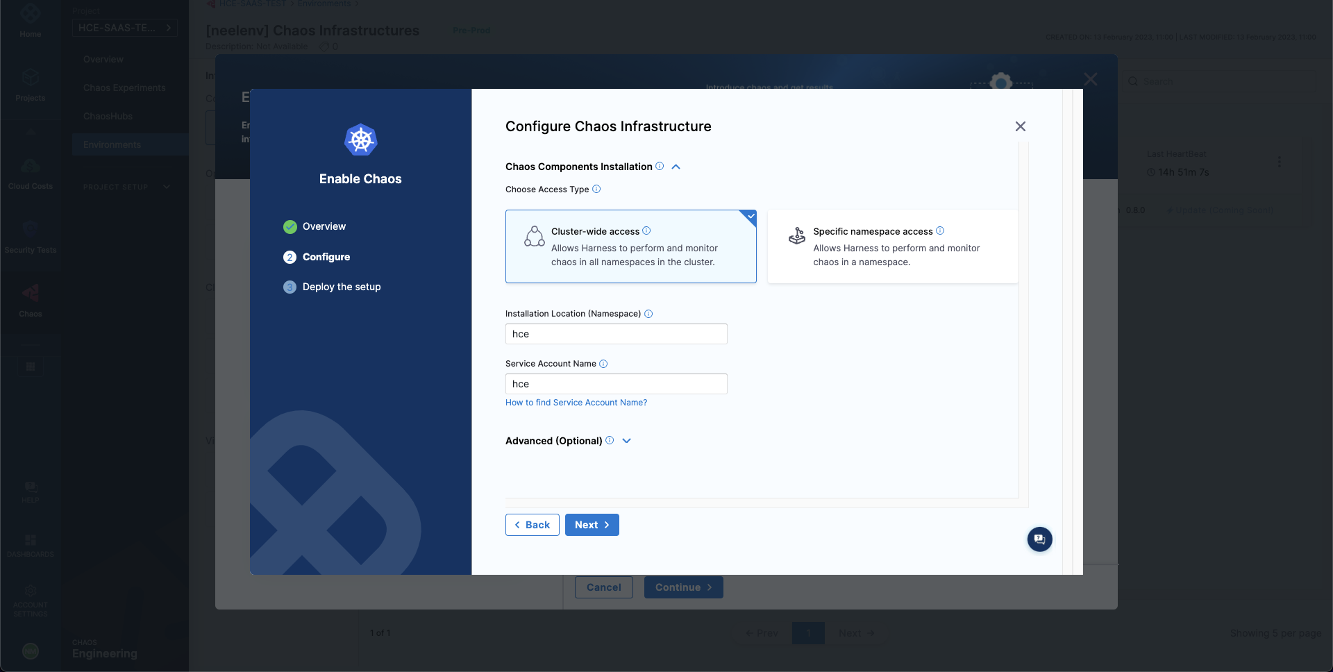 Configure Chaos Infrastructure