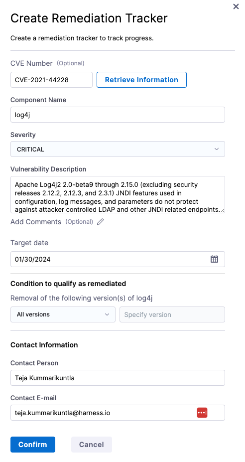 Form with populated fields